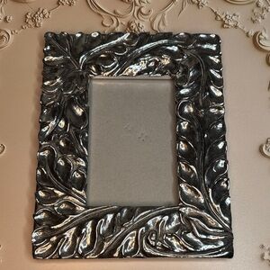 Vintage Heavy Gunmetal Gray Ornate Floral Frame 3 x 5